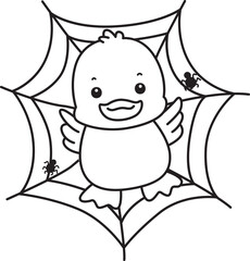 Coloring book of Cute Duck icon. Outline of  Funny baby Duck animal series stock illustration. life of fluffy Duck designs.