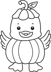 Coloring book of Cute Duck icon. Outline of  Funny baby Duck animal series stock illustration. life of fluffy Duck designs.