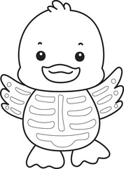 Coloring book of Cute Duck icon. Outline of  Funny baby Duck animal series stock illustration. life of fluffy Duck designs.