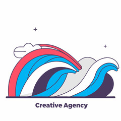 Illustration of colorful waves with cloud and plus signs