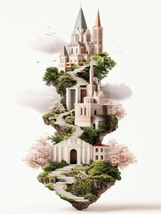 Surreal Cathedral Growing From Flower Fantasy Art