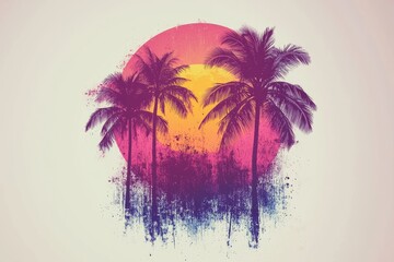 Fototapeta premium Colorful sunset scene with palm trees.