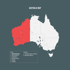 Australia Map with 6 States and 2 Territory - Western Australia