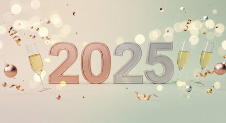 Fototapeta premium Celebrate the Arrival of 2025 New Year's Eve Party Decorations & Festive Cheers