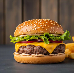 hamburger on black background juicy burger, a classic favorite 