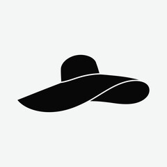 Elegant Black Wide-Brimmed Sun Hat Icon – Minimalist Top-Down Graphic Silhouette