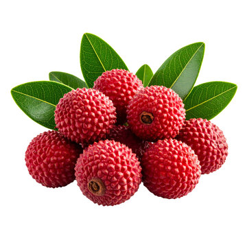 Fresh Red Bayberries with Leaf Accents and Textured Surface, Isolated PNG 