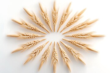 Circular arrangement of dried wheat stalks on a white surface creating a radial pattern design background texture video