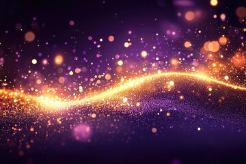 Abstract design with golden particles and glowing bokeh.