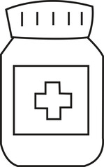 Fototapeta premium Minimalist Line Art Medicine Bottle Vector with Medical Cross – Health Supplement Icon for Pharmacy, Healthcare Apps, and Medical Packaging Design