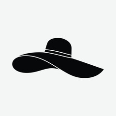 Elegant Black Wide-Brimmed Sun Hat Icon – Minimalist Top-Down Graphic Silhouette