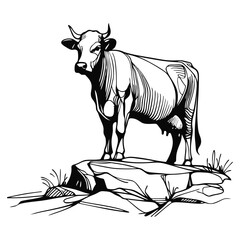 Abstract Cow on Rock Icon – Nature Livestock Logo Design