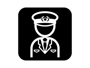 警察官おまわりさんのシンプルな四角いモノクロ白抜きイラストアイコン