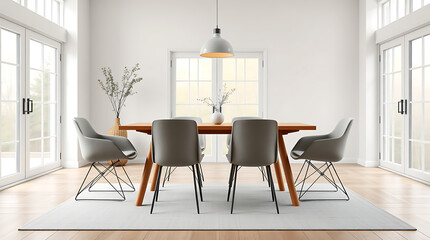 Fototapeta premium A modern, minimalist wooden dining table.