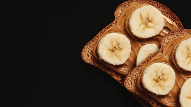 Creamy peanut butter sandwich topped with fresh banana slices on whole grain bread for a nutritious snack option