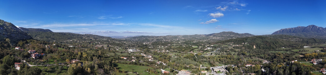 Autumnal aerial view of Alta Irpinia's rural landscape (Avellino province) , Italy. Alto Calore district. View from Cassano Irpino