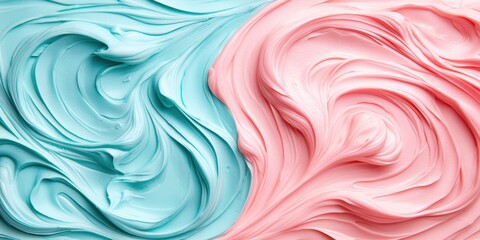 cake flavor minimalist concept. Colorful abstract swirls in blue and pink create a dynamic visual texture.
