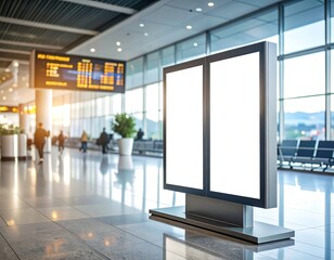 Airport waiting area with blank billboard