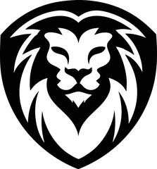 flat Lion face emblem in vector style, perfect for sports or business logos.
