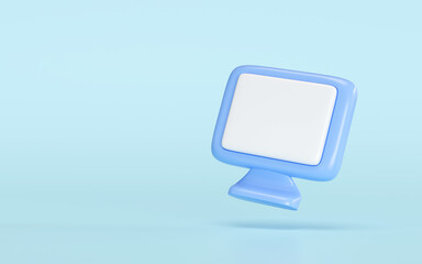 3D blue computer screen with blank display. Ideal for web analytics, social media, online shopping concepts. Represents internet, gaming, digital communication. Minimal design with copy space.