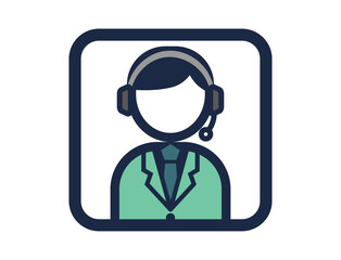 電話対応コールセンタースタッフのシンプルな四角いカラーイラストアイコン
