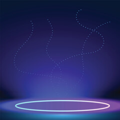 Neon glowing portal with light particles on dark background, ideal for futuristic and tech concepts