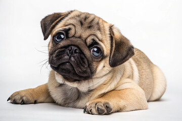 Obraz premium Pug puppy lying isolated on transparent background