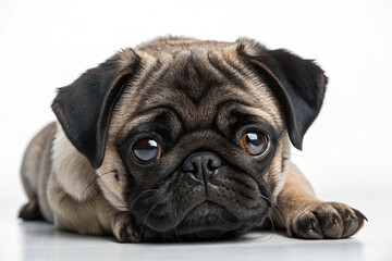 Obraz premium Pug puppy lying isolated on transparent background
