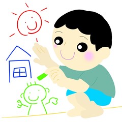 お絵かきして壁まで描いちゃう子ども