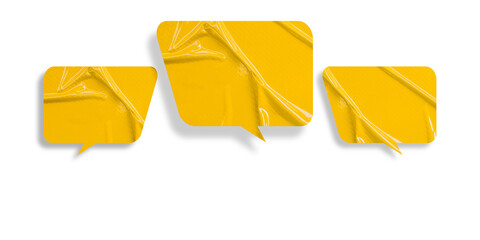Yellow speech bubble crumpled paper isolated on transparent background