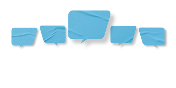 Light blue speech bubble crumpled paper isolated on transparent background