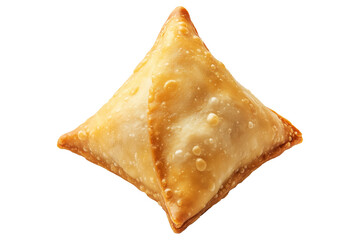 Golden brown crispy samosas isolated on white transparent background, traditional Indian snack concept with fried texture