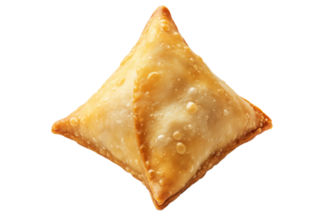 Golden brown crispy samosas isolated on white transparent background, traditional Indian snack concept with fried texture