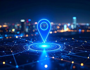 Night city map, glowing marker