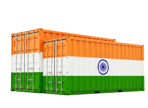 Indian flag cargo containers isolated on transparent background - Powered by Adobe