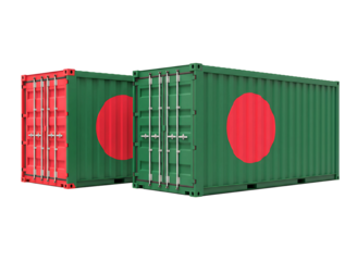 Two bangladesh shipping containers isolated on transparent background
