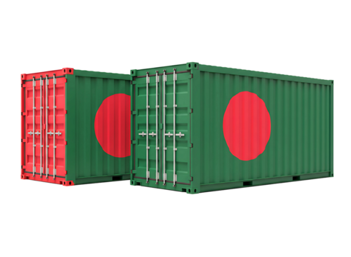 Two bangladesh shipping containers isolated on transparent background