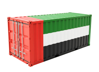 Uae shipping container isolated on transparent background