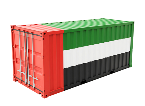 Uae shipping container isolated on transparent background