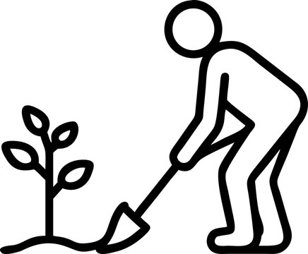 recommend clip art: Gardening illustration showing person planting a tree sapling in the soil line art