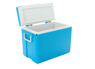 Blue plastic cooler box open isolated on transparent background