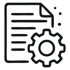 Tailored curriculum icon for adaptive learning. Document with gear symbol, representing personalized learning paths and customized course content. Outline vector.
