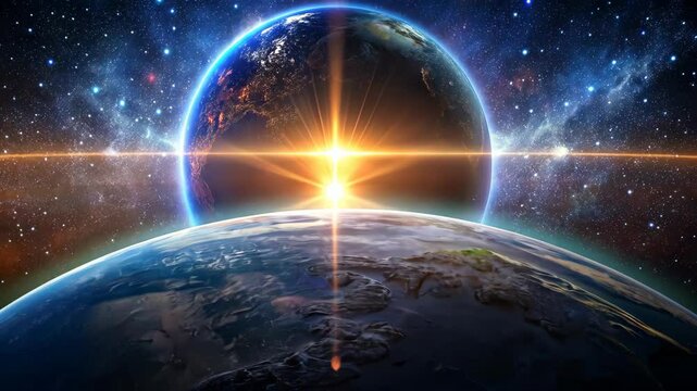 Two Earths Aligned A Cosmic Dance of Light and Shadow in the Vast Expanse
