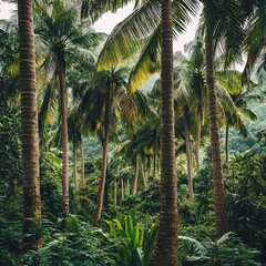 Obraz premium Coconut palm trees, beautiful tropical background, vintage filter