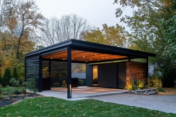 Modern steel carport design enhances family home aesthetics and functionality in a residential setting with greenery