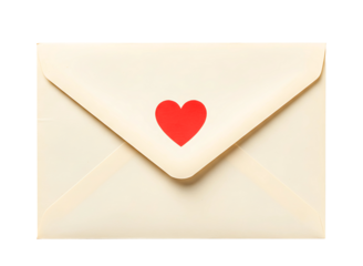 Cream envelope with red heart seal isolated on transparent background