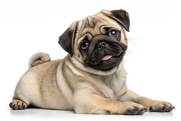 Obraz premium Pug puppy lying isolated on transparent background