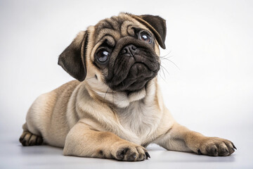 Obraz premium Pug puppy lying isolated on transparent background