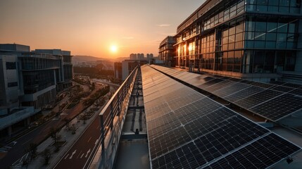 Urban setting featuring a single solar panel on a roof symbolizing the increasing adoption of renewable energy solutions
