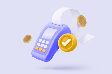 3D bill payment with credit card and financial for online shopping, payment credit card with alert notification. Invoice transaction with credit card reader. 3d receipt vector icon render illustration